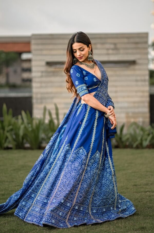 Blue Vaishali Silk Lehenga Choli with Gota Patti & Tassels Work - Image 2