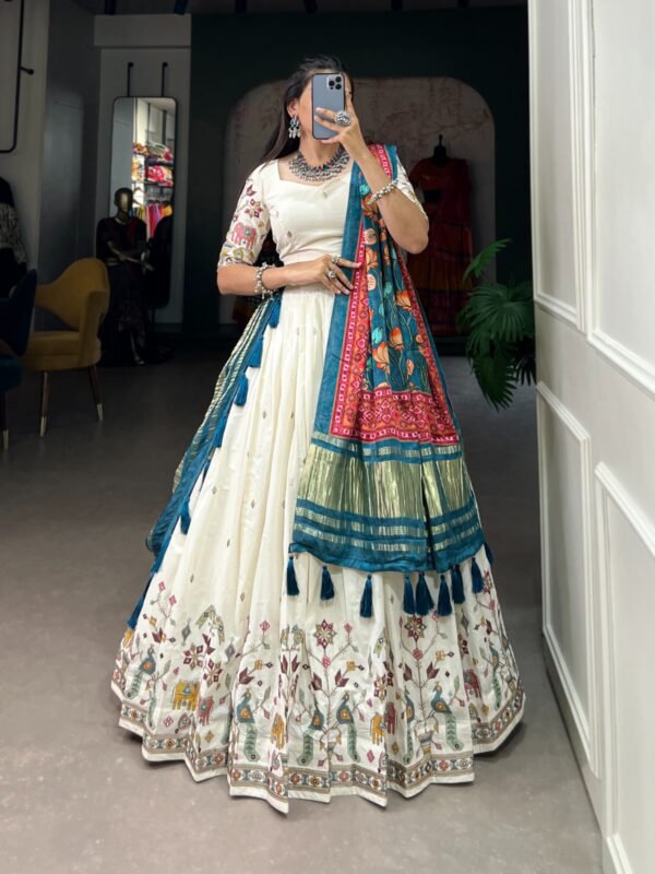 Khadi Cotton Lehenga Choli with Sequins & Thread Embroidery - Image 2