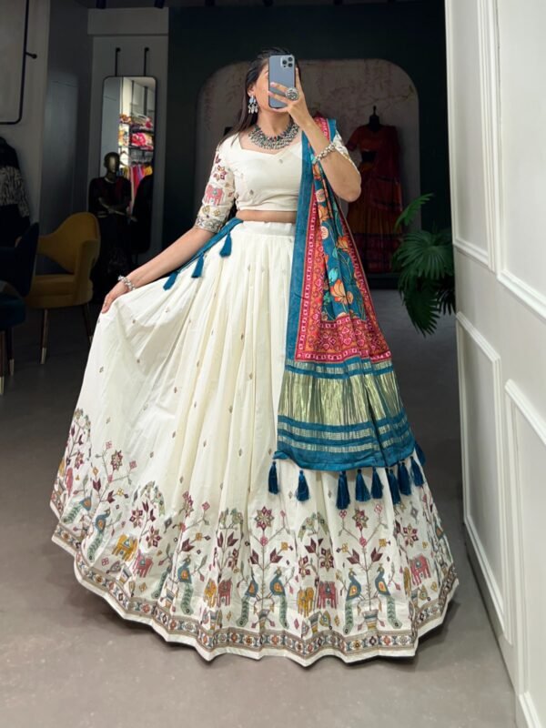 Khadi Cotton Lehenga Choli with Sequins & Thread Embroidery - Image 3