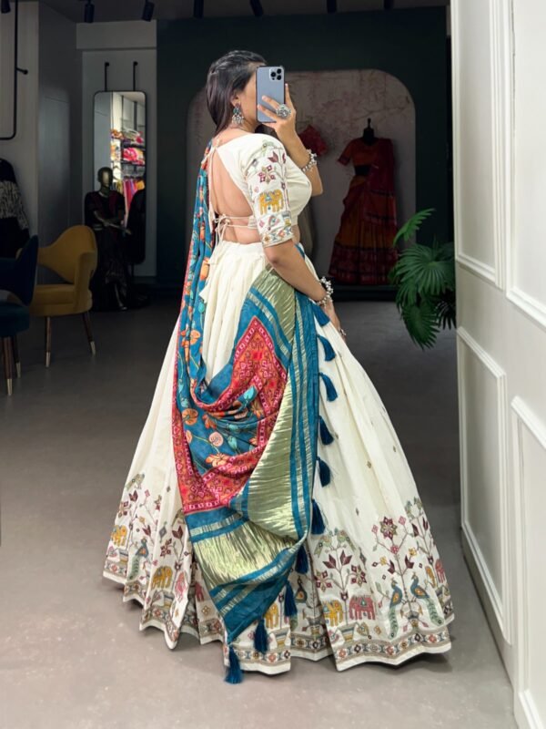 Khadi Cotton Lehenga Choli with Sequins & Thread Embroidery