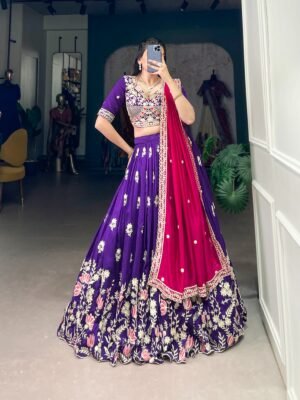 Purple Vichitra Silk Lehenga Choli with Sequins & Thread Embroidery For Women
