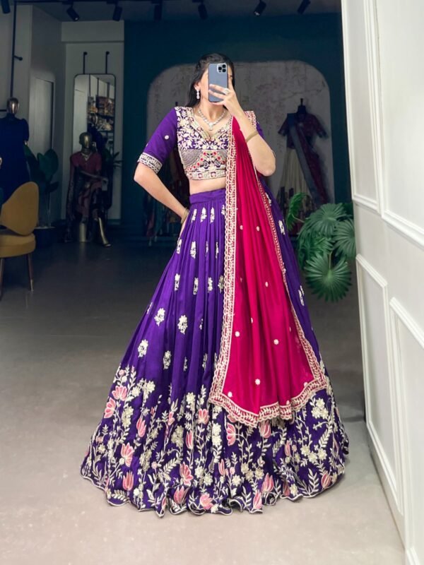 Purple Vichitra Silk Lehenga Choli with Sequins & Thread Embroidery For Women