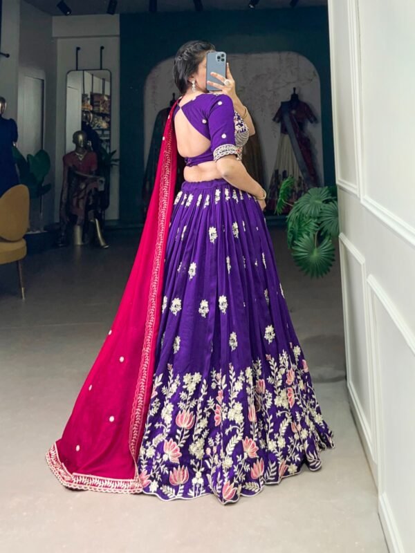 Purple Vichitra Silk Lehenga Choli with Sequins & Thread Embroidery For Women - Image 5