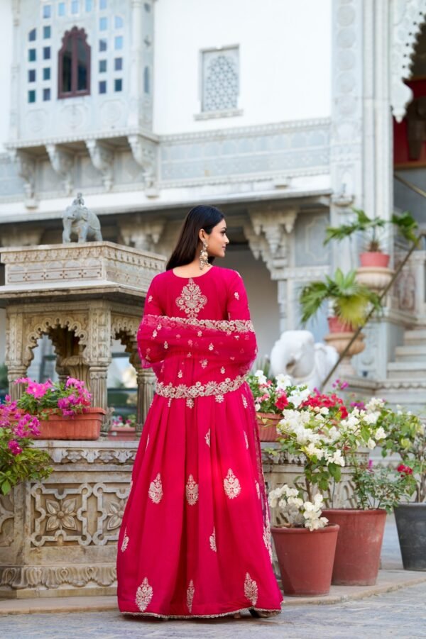 Pink color Elegant Gown with Lace Touch and Net Dupatta - Image 5