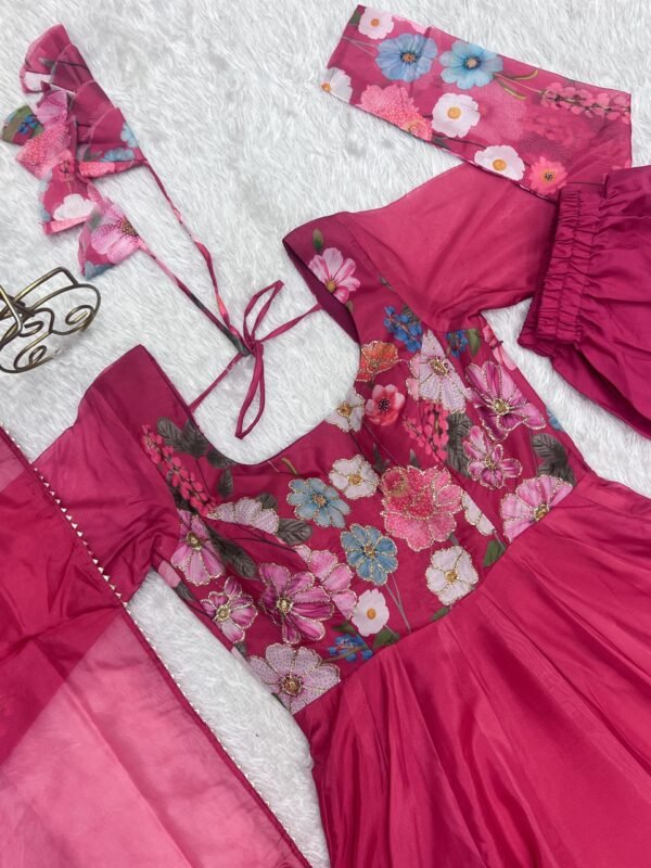 Pure Soft Organza Silk Floral Anarkali Suit Set with Dupatta and Pant - Image 39