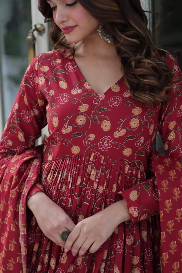 Premium Pure Cotton Gown with Pant and Dupatta Set - Image 5