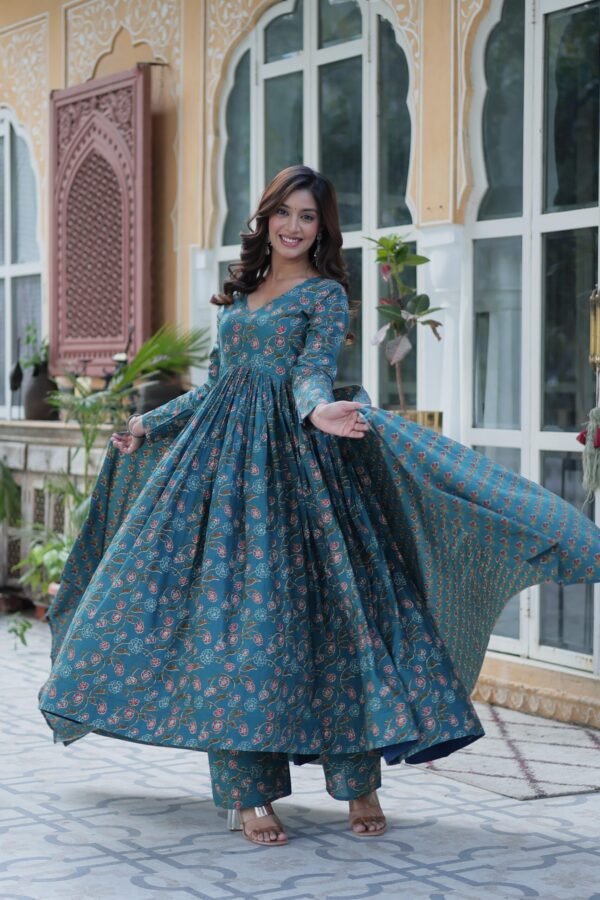 Premium Pure Cotton Gown with Pant and Dupatta Set - Image 7