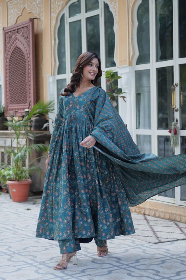 Premium Pure Cotton Gown with Pant and Dupatta Set - Image 8