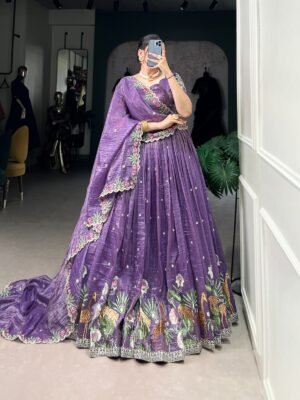 Gold Crush Wedding Lehenga Choli with Sequins & Thread Embroidery
