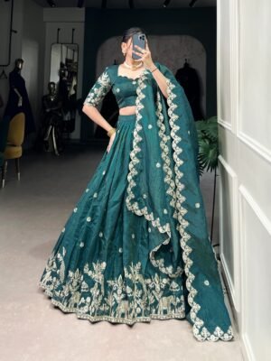 Gold Crush Wedding Lehenga Choli with Sequins & Thread Embroidery