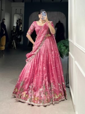 Gold Crush Wedding Lehenga Choli with Sequins & Thread Embroidery