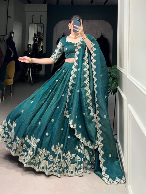 Gold Crush Wedding Lehenga Choli with Sequins & Thread Embroidery - Image 2