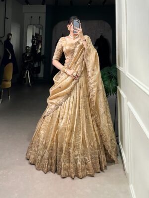 Gold Crush Wedding Lehenga Choli with Sequins & Thread Embroidery