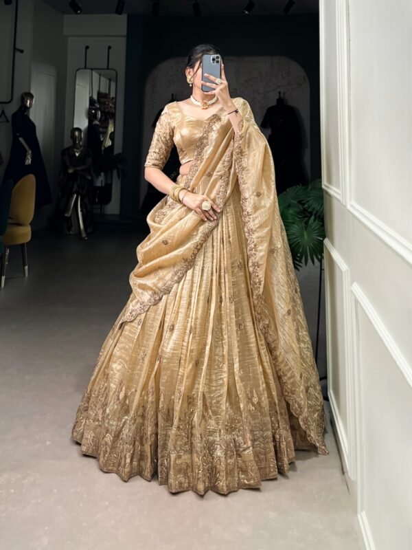 Gold Crush Wedding Lehenga Choli with Sequins & Thread Embroidery
