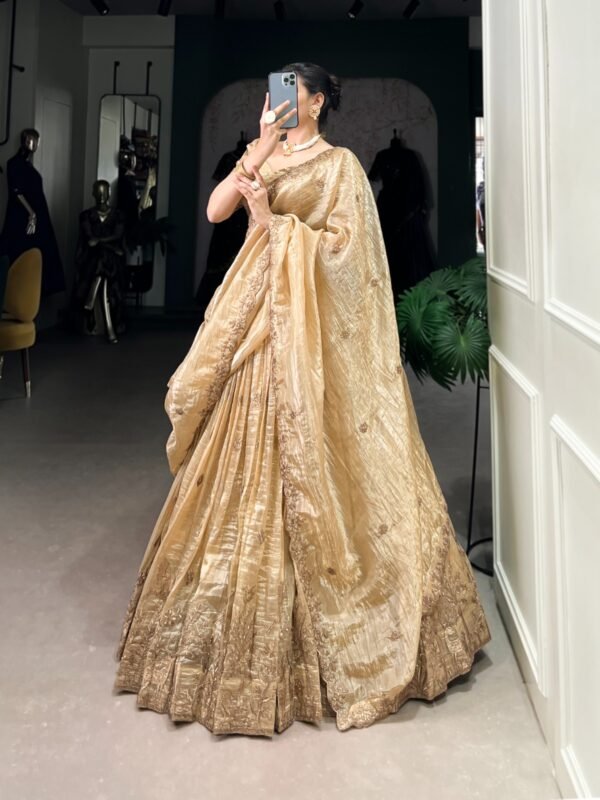 Gold Crush Wedding Lehenga Choli with Sequins & Thread Embroidery - Image 2