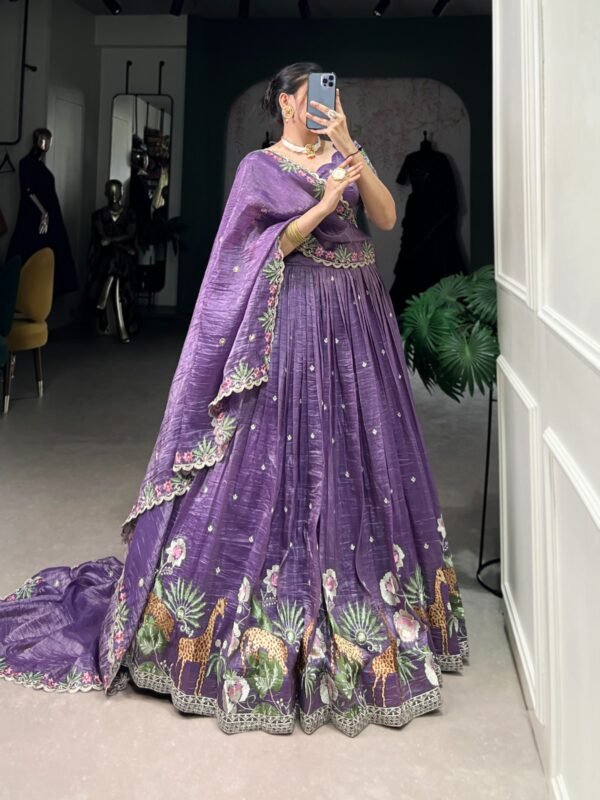 Gold Crush Wedding Lehenga Choli with Sequins & Thread Embroidery - Image 2