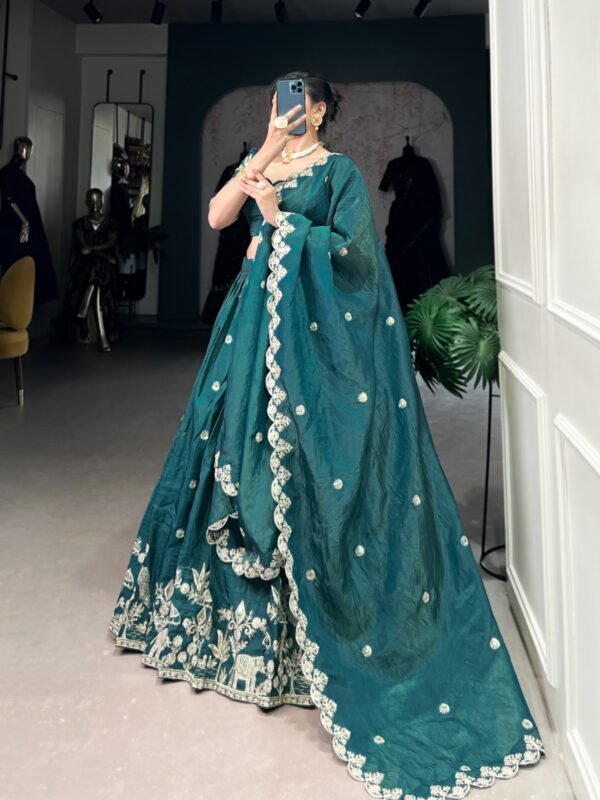 Gold Crush Wedding Lehenga Choli with Sequins & Thread Embroidery - Image 3