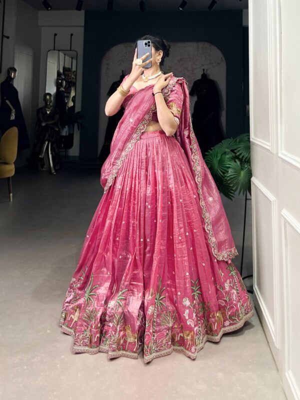 Gold Crush Wedding Lehenga Choli with Sequins & Thread Embroidery - Image 3