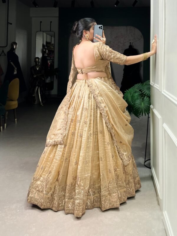 Gold Crush Wedding Lehenga Choli with Sequins & Thread Embroidery - Image 3