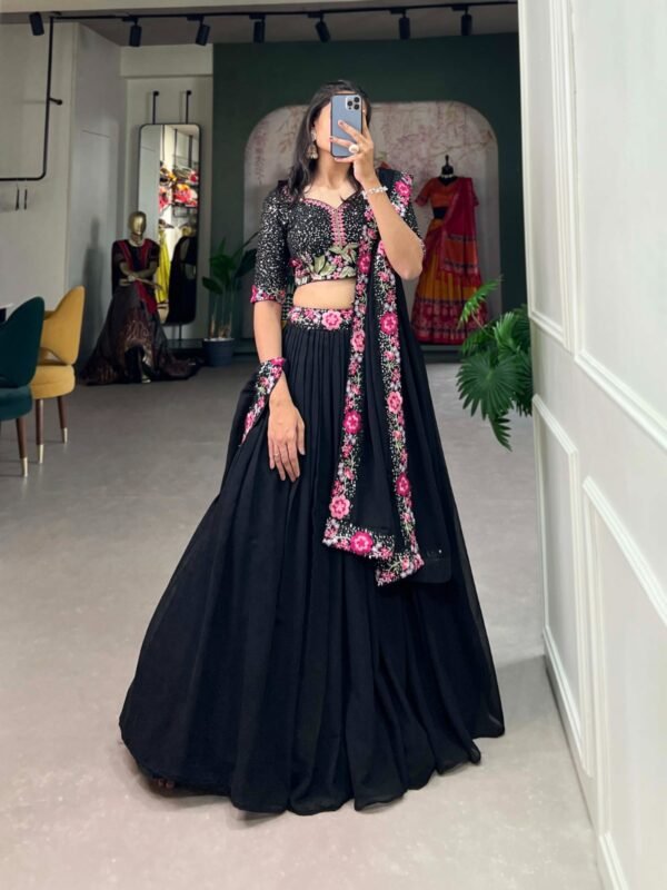 Black Georgette Lehenga Choli with Sequins & Embroidery - Image 5