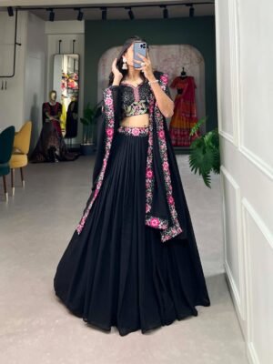 Black Georgette Lehenga Choli with Sequins & Embroidery