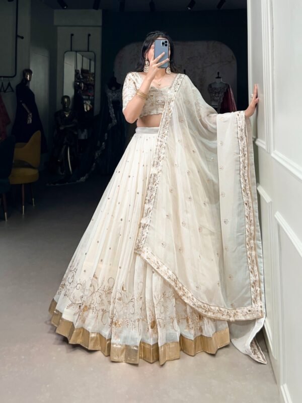 Off-White Glam Silver Lehenga Choli with Sequins & Embroidery - Image 2