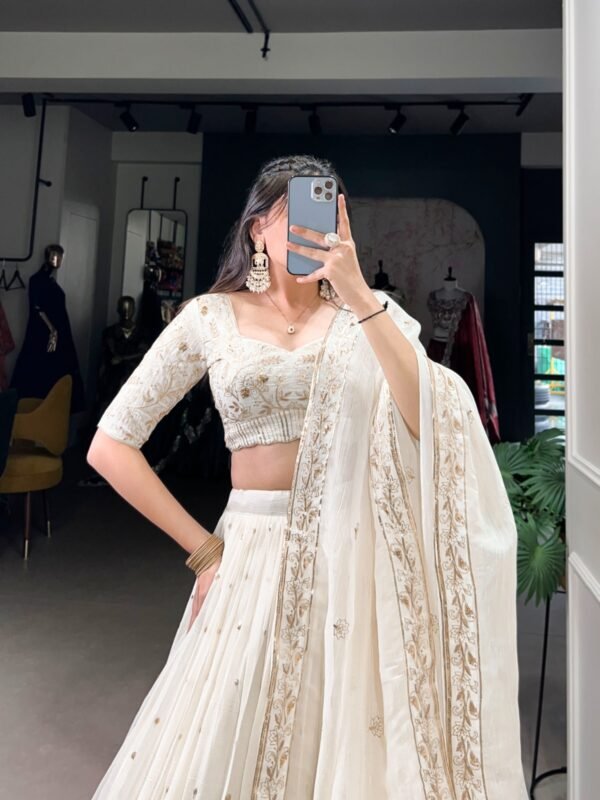 Off-White Glam Silver Lehenga Choli with Sequins & Embroidery - Image 5