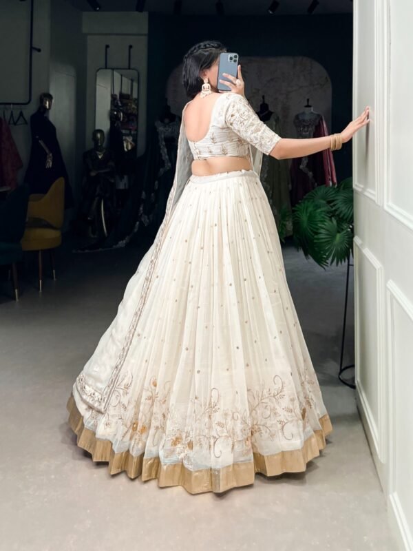 Off-White Glam Silver Lehenga Choli with Sequins & Embroidery - Image 6