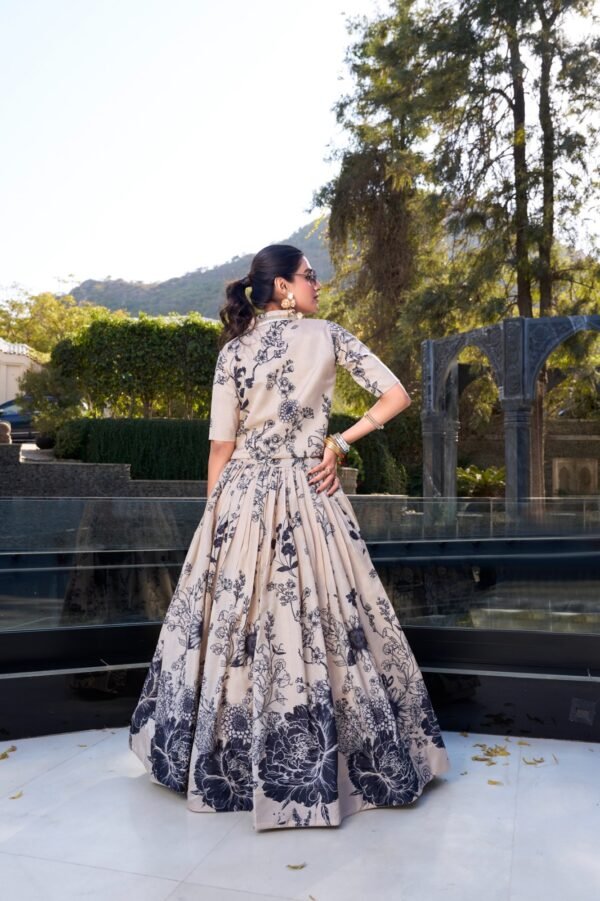 Tussar Silk Wedding Lehenga Set with Floral Print & Koti - Image 3