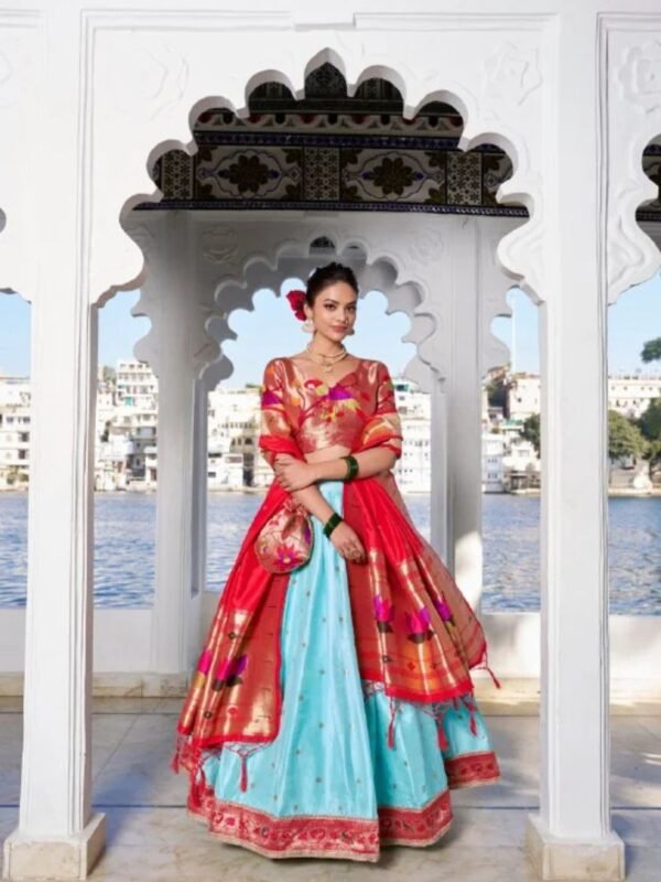 Beautiful Paithani Jacquard Silk Lehenga Set - Image 4