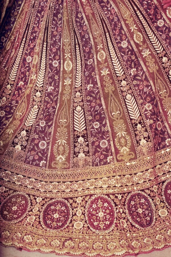Purple Soft Net Designer Bridal Lehenga with Multi-Pattern Thread Embroidery – Panelled Skirt for Festive & Wedding Wear - Image 5