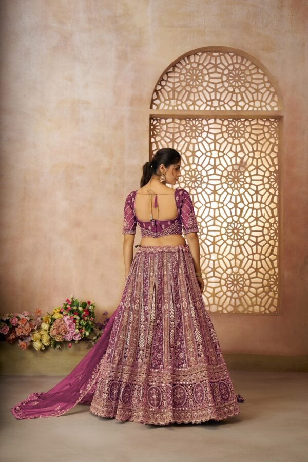 Purple Soft Net Designer Bridal Lehenga with Multi-Pattern Thread Embroidery – Panelled Skirt for Festive & Wedding Wear - Image 6