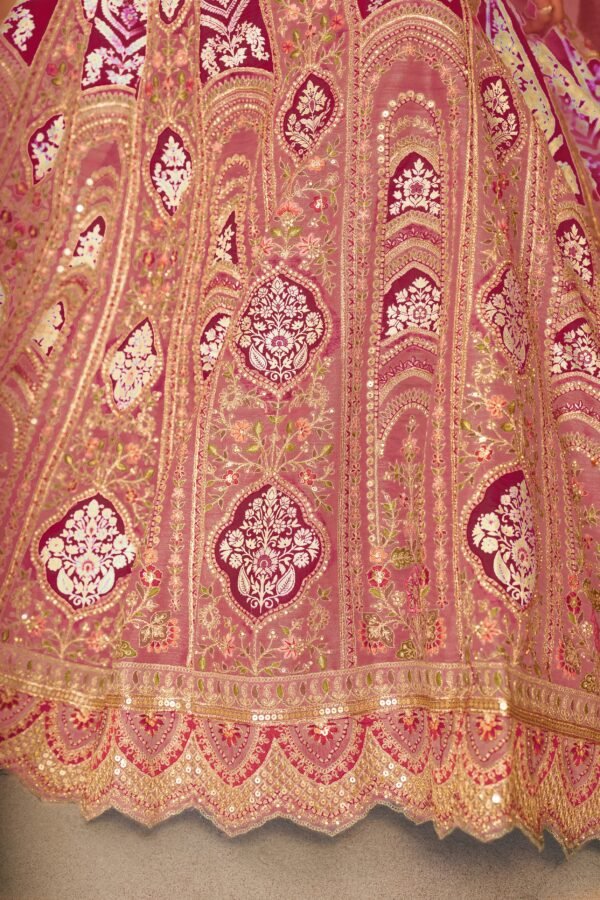 Elegant Pink Banarasi Silk Lehenga with Aari Work & Floral Motifs – Wedding & Bridal Wear - Image 2