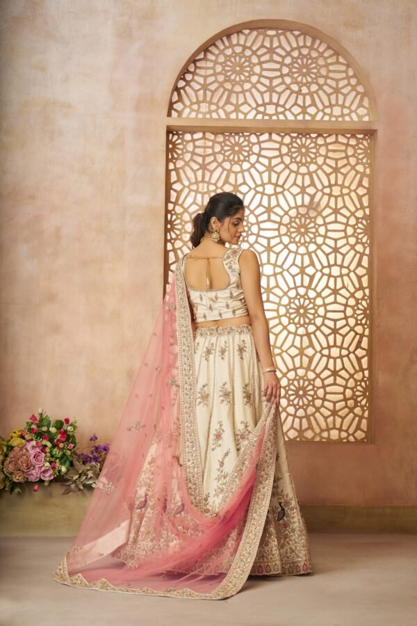 Beige Zari Silk Lehenga Set with Dupatta – Elegant White Ensemble for Grand Occasions - Image 4