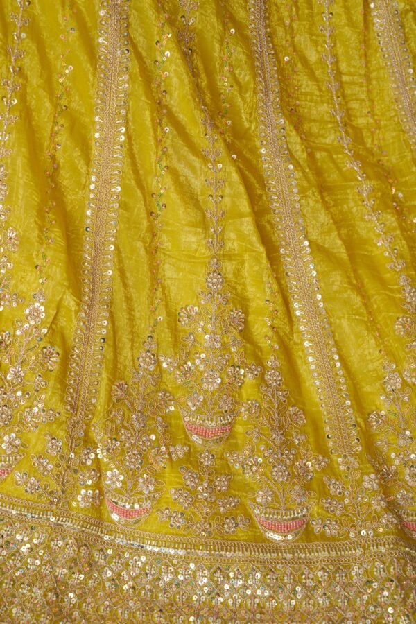Vibrant Yellow Haldi Lehenga with Sequins & Cut Dana Work – Festive Bridal & Bridesmaid Outfit in Jimmy Choo Fabric - Image 2