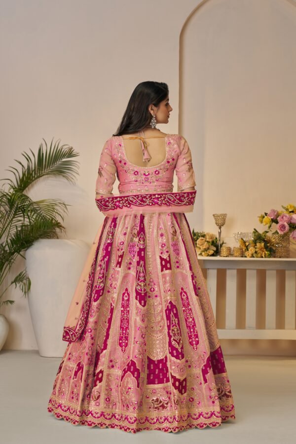 Orange Art Silk Bridal Lehenga with Hand Embroidery & Sequin Work – Heavy Embellished Bridesmaid Ensemble - Image 2