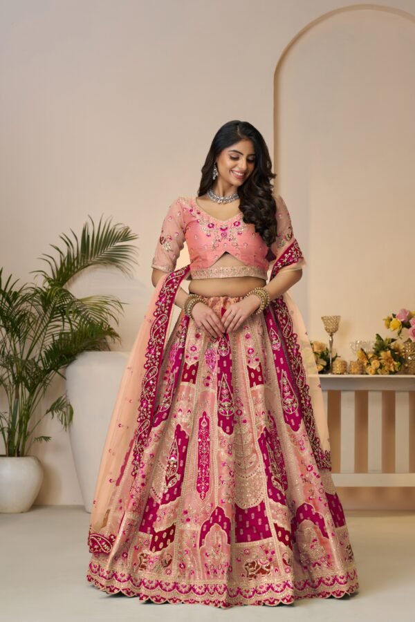Orange Art Silk Bridal Lehenga with Hand Embroidery & Sequin Work – Heavy Embellished Bridesmaid Ensemble - Image 5