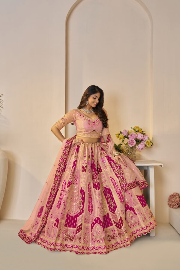 Orange Art Silk Bridal Lehenga with Hand Embroidery & Sequin Work – Heavy Embellished Bridesmaid Ensemble - Image 4