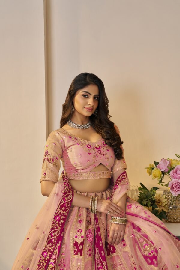 Orange Art Silk Bridal Lehenga with Hand Embroidery & Sequin Work – Heavy Embellished Bridesmaid Ensemble - Image 3