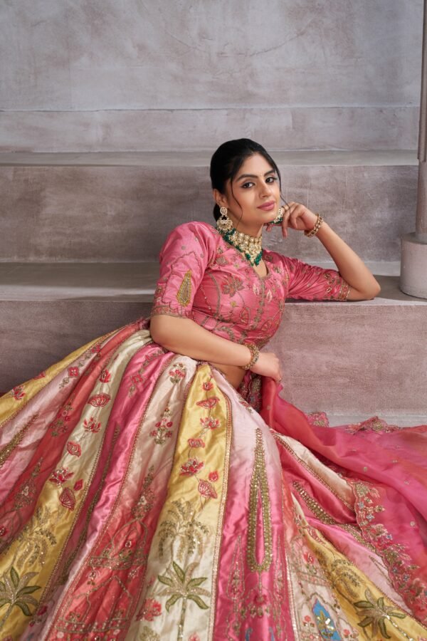 Elegant Pink Shaded Silk Lehenga with Intricate Thread Work – Wedding & Festive Wear - Image 2