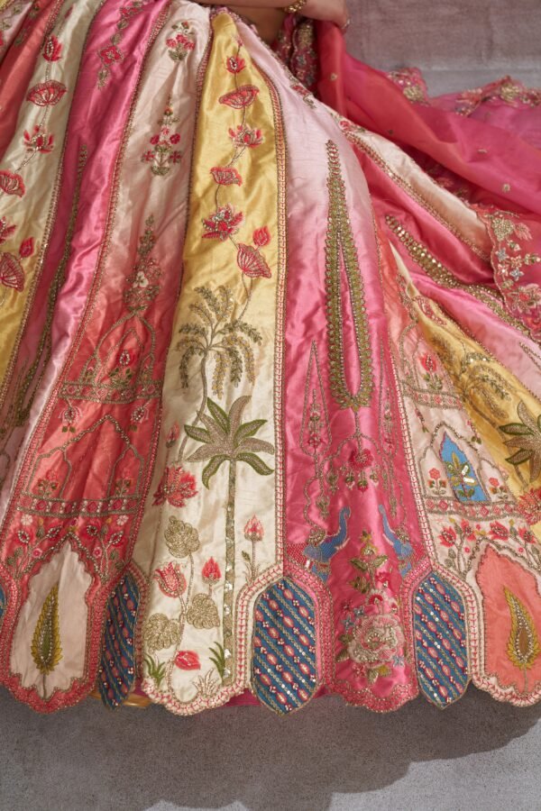 Elegant Pink Shaded Silk Lehenga with Intricate Thread Work – Wedding & Festive Wear - Image 3
