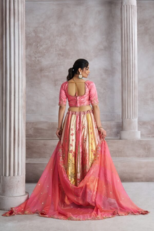 Elegant Pink Shaded Silk Lehenga with Intricate Thread Work – Wedding & Festive Wear - Image 4
