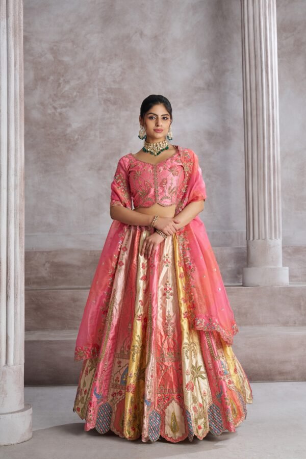 Elegant Pink Shaded Silk Lehenga with Intricate Thread Work – Wedding & Festive Wear - Image 5