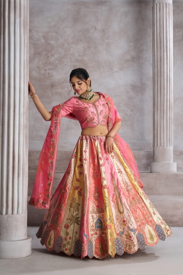Elegant Pink Shaded Silk Lehenga with Intricate Thread Work – Wedding & Festive Wear - Image 6
