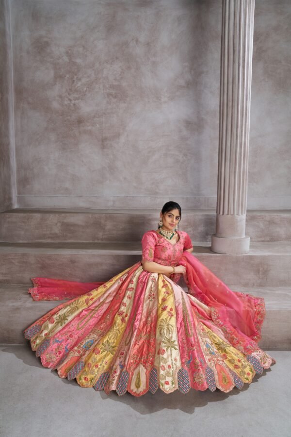 Elegant Pink Shaded Silk Lehenga with Intricate Thread Work – Wedding & Festive Wear - Image 7