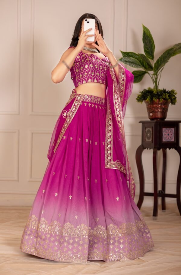 Heavy Simmer Silk Embroidered Lehenga Choli with Net Dupatta - Image 3