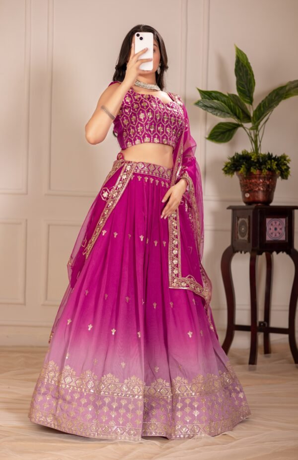 Heavy Simmer Silk Embroidered Lehenga Choli with Net Dupatta - Image 4
