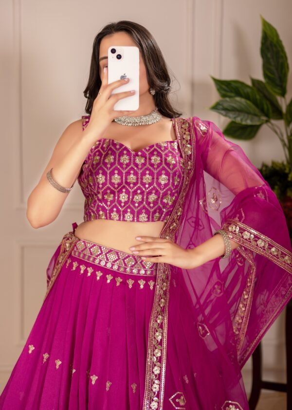 Heavy Simmer Silk Embroidered Lehenga Choli with Net Dupatta - Image 6