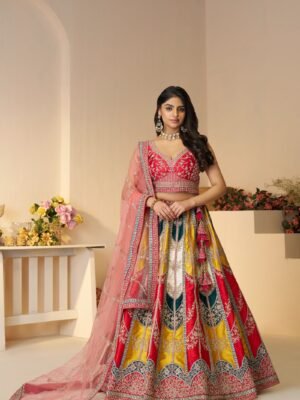 Vibrant multicolor Banarasi Silk Lehenga Set – Elegant Sangeet & Wedding Wear