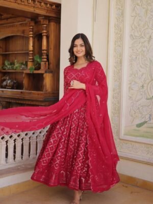 Elegant Faux Blooming Gown with Dupatta